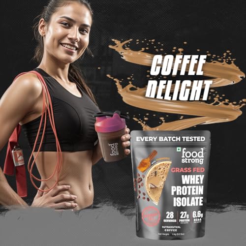 Image of Foodstrong Whey Protein Isolate, 100% Hormone Free Grass-Fed Whey, 27G Protein & 6.6G BCAA, Coffee, With Turmeric & Digestive Enzymes, 1KG
