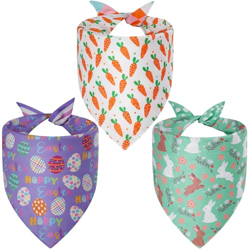Agroon Easter Dog Bandanas Large 3PCS 6 Pattern Colorful Scarf for Boy and Girl Triangle Reversible Bibs Breed for Puppy Cats Pets
