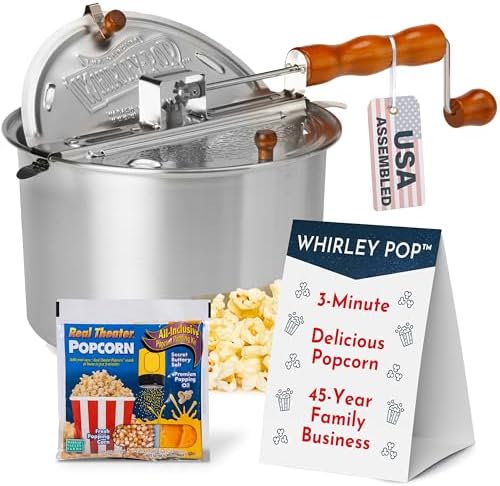 Whirley Pop Popcorn Popper with Kernels – 6-Quart Silver Popcorn ...