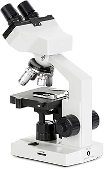 AmScope M82ES OMAX Laboratory LED Composite Binocular Microscope with Mechanical Double Layer Table and Coaxial Coarse/Fine Focus Button, 40x 2000x