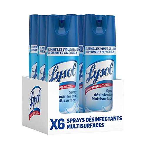 Lysol Spray Désinfectant Antibactérien Elimine 99,9% des Virus et des Bactéries , Multi-Surfaces et Textiles, sans Javel, Parfum Frais - 400ml x 6 unités