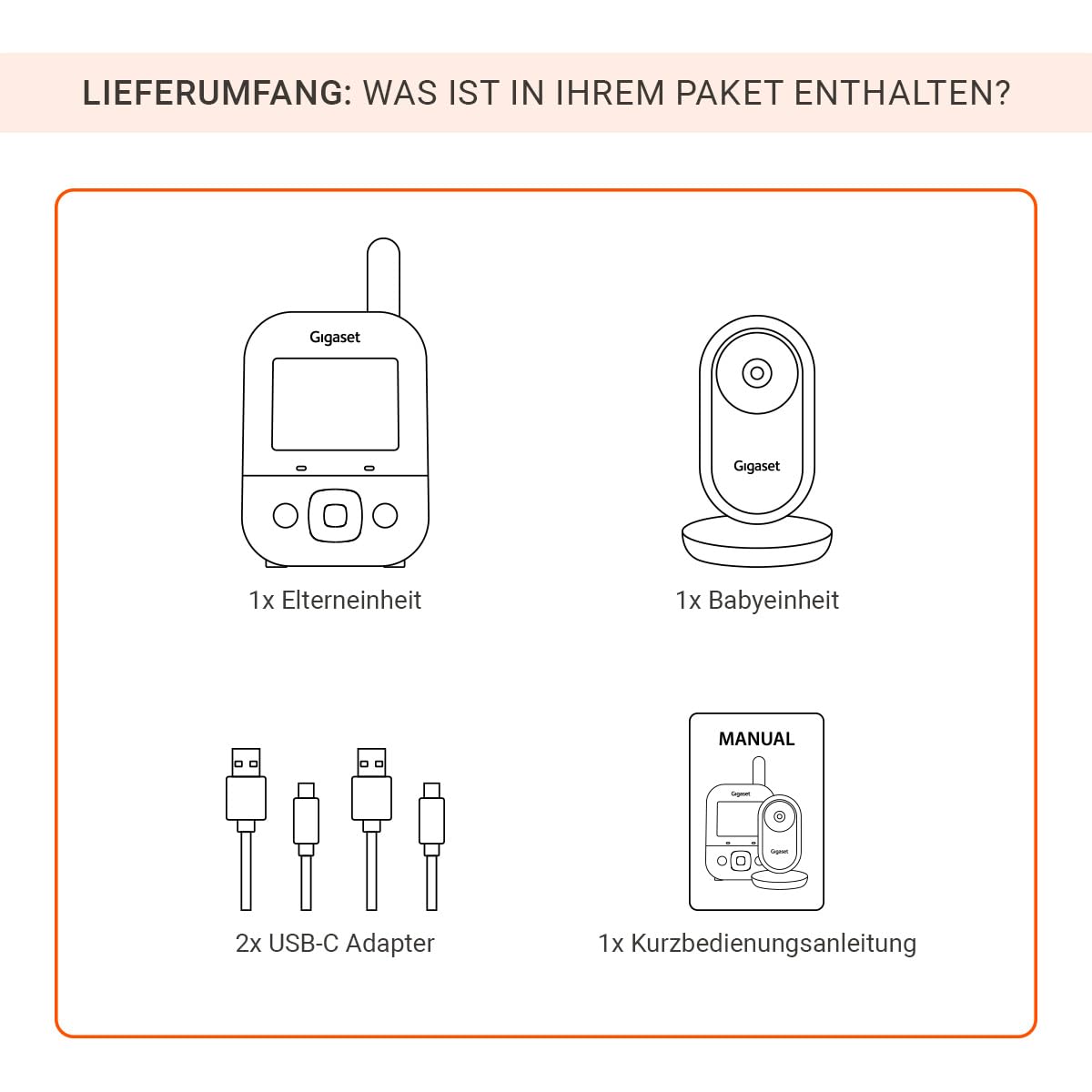Gigaset Baby 300 Video – Video-Babyphone mit Zwei-Wege-Audio – sichere FHSS Technologie - 2,8“ LCD-Bildschirm - Lange Akkulaufzeit–Nachtlicht-Temperatursensor, Cream White/Warm Grey [Deutsche Version]
