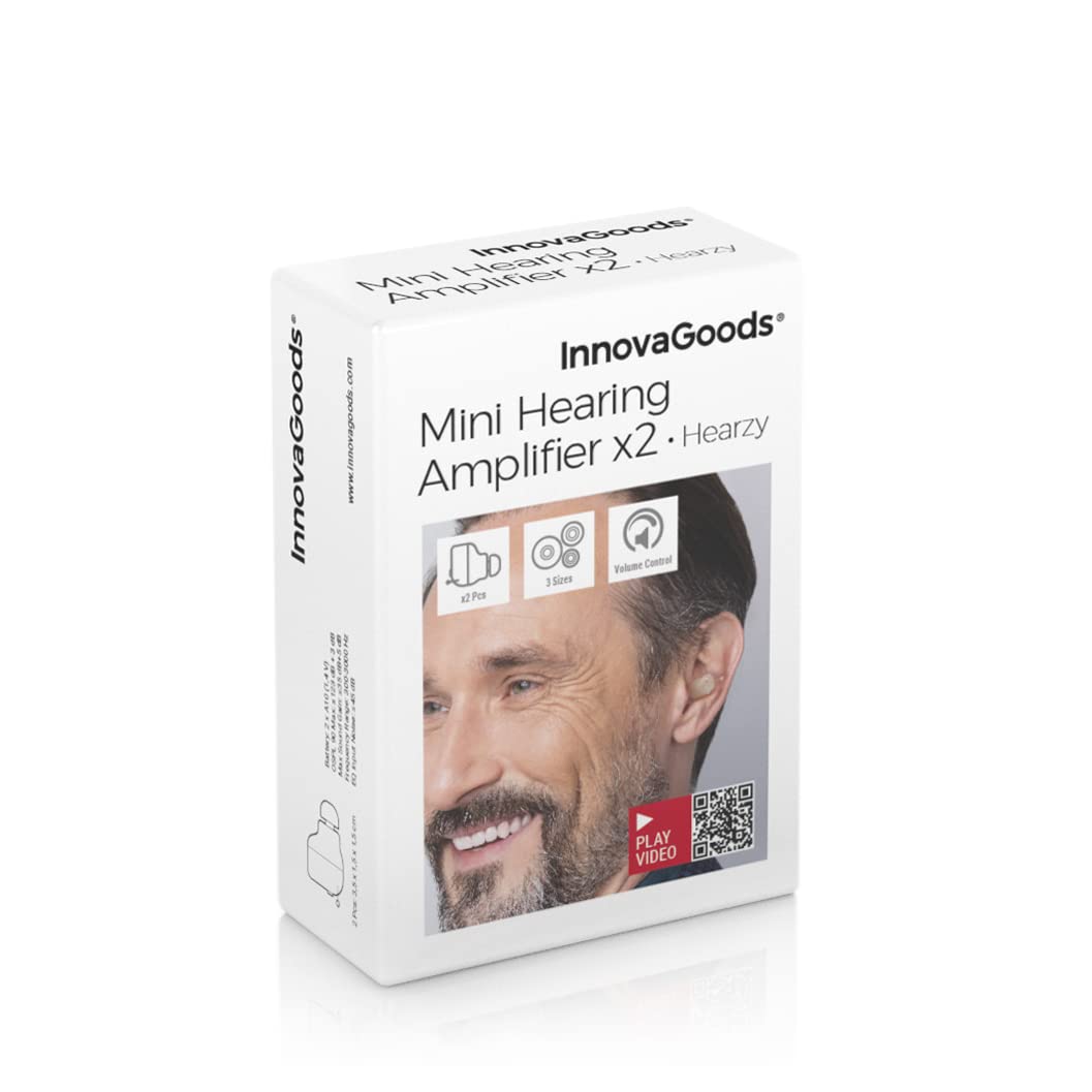 InnovaGoods® Amplificatore acustico intrauricolare Hearzy con 3 modalità audio, 3 livelli di volume, microfono, cavo per collegare a dispositivi esterni, custodia per il trasporto, ideale per la music