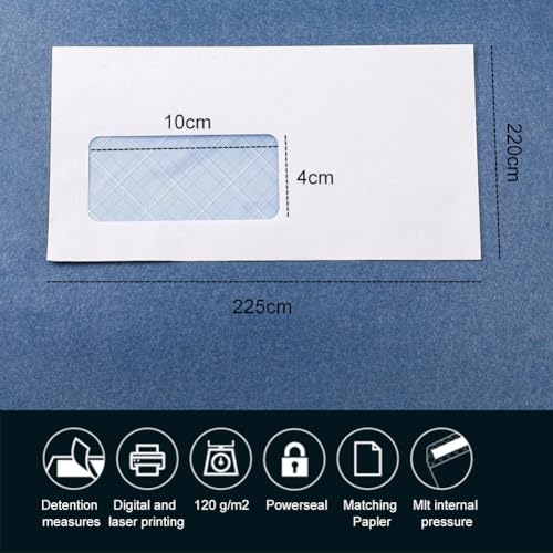 Briefumschläge Mit Fenster, 50 Stück Briefumschläge Selbstklebend Mit Fenster, Fensterumschläge mit Abziehstreifen, 80g/m² Papier, Druckbar, Weiß, Lang 225 x 115 mm, für Sichtschutz