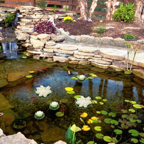 Seerosen Künstlich5 STK Künstliche Lotusblume Schwimmende Teichdekoration Seerose Ornament für Gartenterrasse Pool Aquarium Dekoration (Weiß)