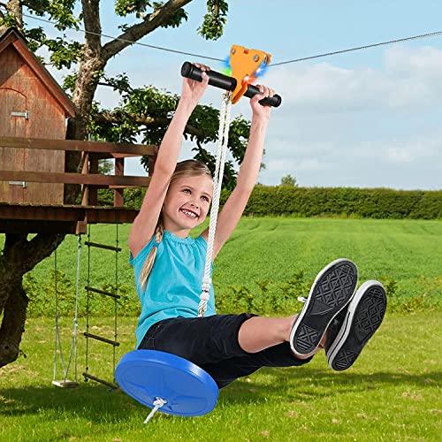 Hlieeosfcn Seilrutsche für Kinder und Erwachsene, 24 m, mit Federbremse aus Edelstahl, Licht und Sitzlinien Cover