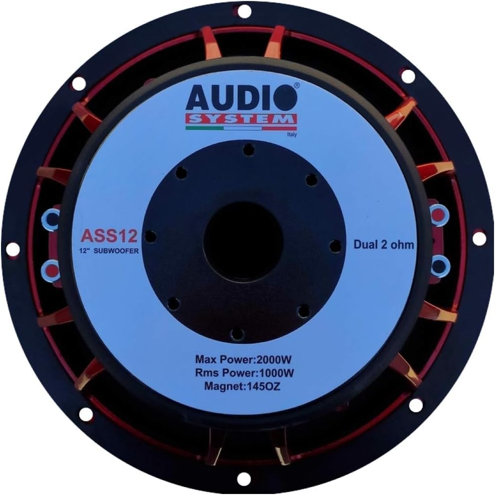 KIT SET PER AUDIO SYSTEM ASS12 1 subwoofer 30,00 cm 300 mm 12" di diametro, doppia bobina, dual voice coil, 2+2 ohm, 1000 watt rms 2000 watt max, auto, car, 1 pezzo