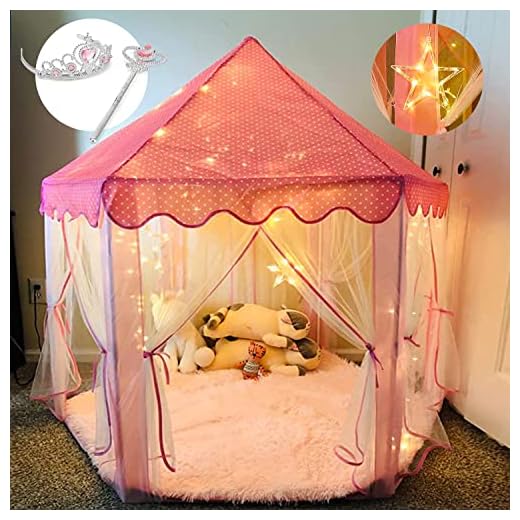 TOY Life Princess Castle Tents for Girls - Princess Play Tent with Large Moon, Star Lights , Princess Tiara and Wand -Tents for Kids - Princess Tent for Girls, Kids -Kids Playhouses Indoor & Outdoor