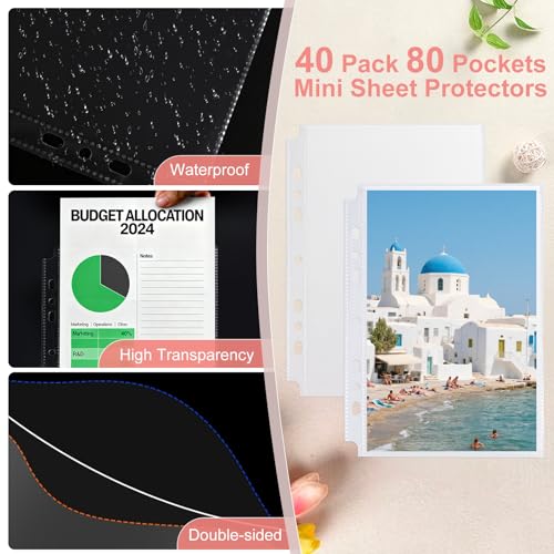 40 Pack 80 Pockets 5.5x8.5” Sheet Protector Sleeves for 6 Ring A5 Binder, A5 Mini 3 Ring Binder, Ultra-Clear Playbill Holder Sleeves, Double-Sided, Top Loading Sheet Protector for  image 2