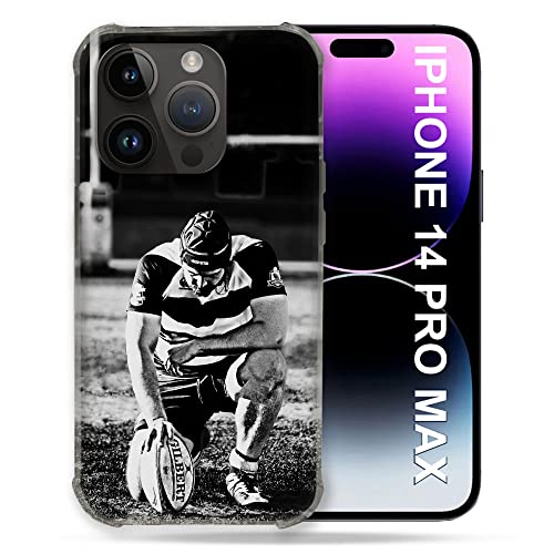 Coque iPhone 14 Plus protection silicone motif sport rugby noir blanc 6.7