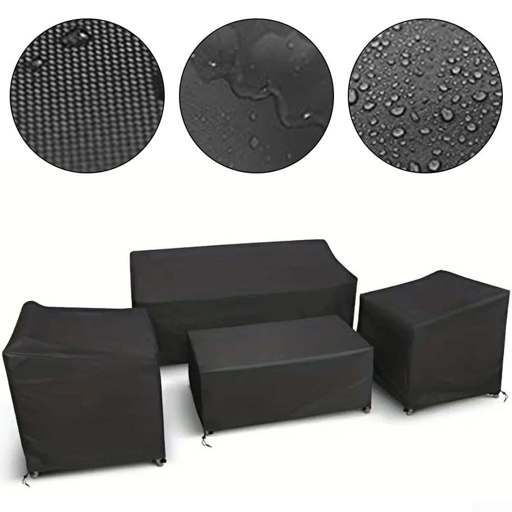 Lot de 4 housses de meubles d'extérieur en tissu Oxford 210D imperméable à l'eau et à la poussière avec cordons de serrage réglables et sangles de fermeture à clic