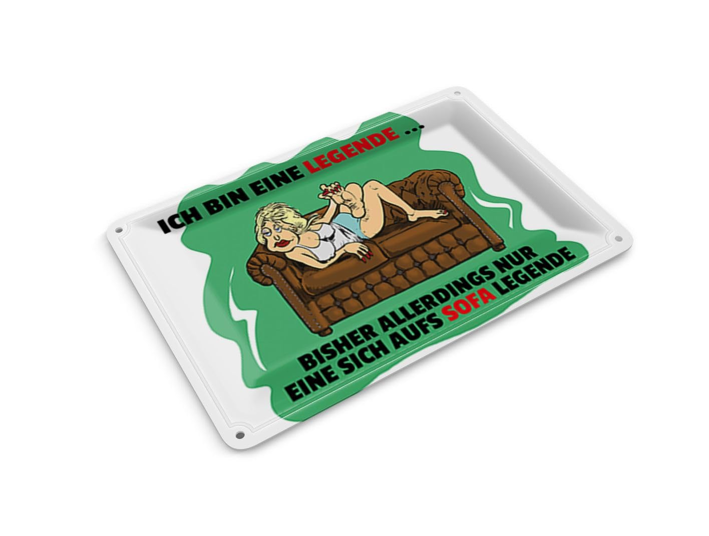Femer Tin Postcard with German Text 14 x 10 cm Bin eine Legende auf Sofa legende Sign