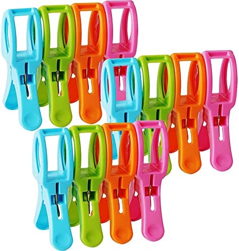 IELEK Beach Towel Clips Cruise Chair Holder Double Thickness Fashion Colors Plastic Quilt Hanging Clamps Jumbo Size 12 Pack for Pool Loungers Clothes Blanket Swimsuits,Curtains