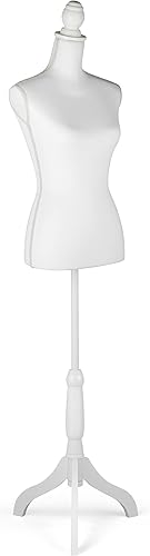 HYNAWIN Forma de vestido de cuerpo de torso de maniquí femenino blanco con soporte de trípode ajustable para exhibición de joyas de vestir