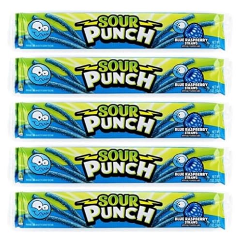 Sour Punch Straws Bundle 5 Items Gift Assortment 2 ounce pack each, 5 packs total (Blue-Raspberry) - image 1