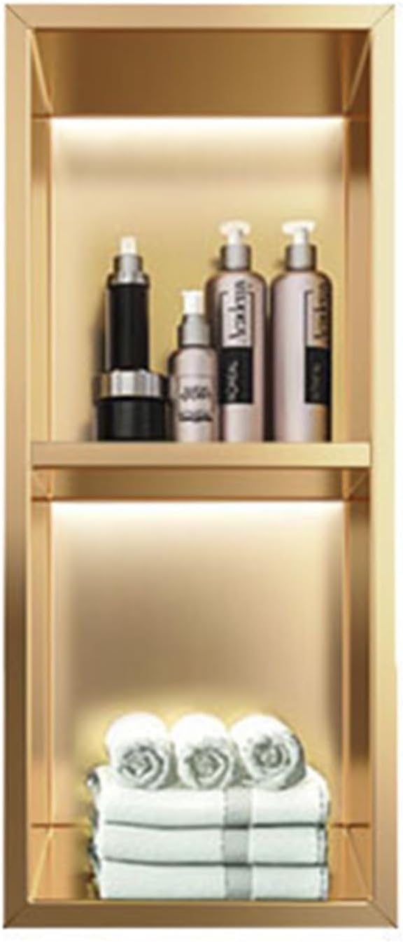 MYUYEE Recessed Bathroom Partition Shower Shelf, Niche Single Recessed Shower Shelf, Stainless Steel Niche (Gold 29X70X12.5Cm)