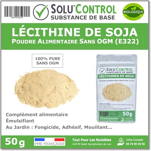 50 gr de Lécithine de Soja sans OGM en sachet refermable - Substance de Base - Complément Alimentaire - Émulsifiante - Jardin : Fongicide - adhésive -...