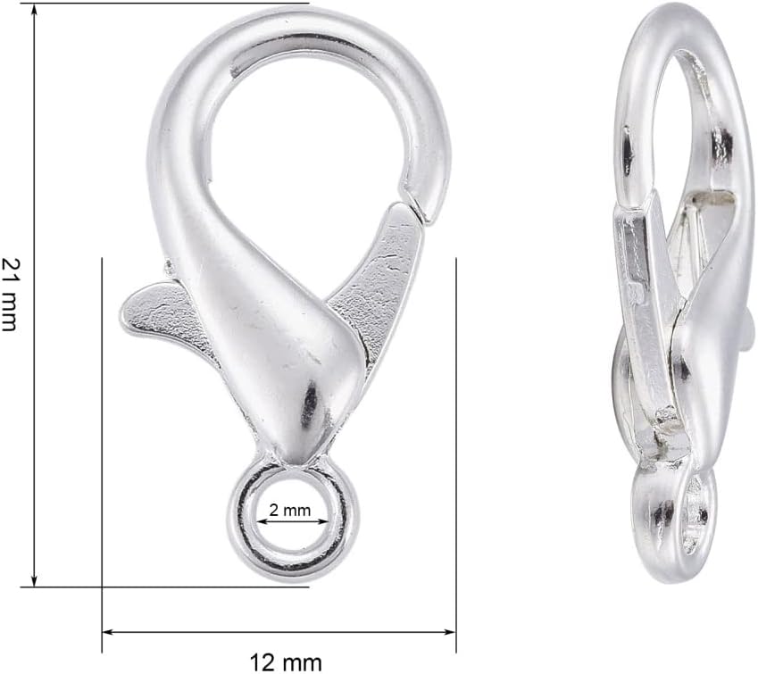 50 Pieces - Lobster Clasps - Bright Silver Tone - 21x12mm w/ 2mm Hole - Image 2