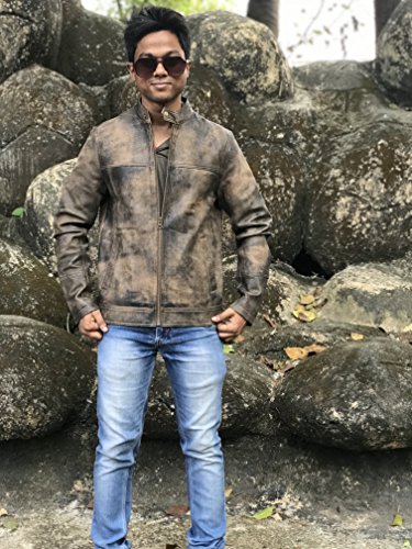 Image of Luis Legends Men's Cafe Racer Triple Stitch Distressed Brown Wax Vintage Leather Jacket