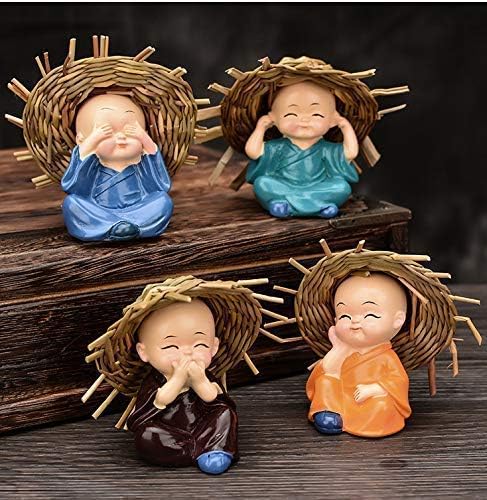 RIDHI SIDHI Online Store Set of 4 Baby Hat Monk Buddha Idols Showpiece for Car Dashboard/Home Décor Decoration & Gifting Purpose