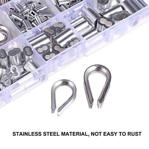 TEHAUX Conjunto de dedais de cabo de aço inoxidável 195 peças e kit sortido de alumínio para cabo de
