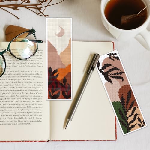 Image of INFUNLY 6PCS Boho Cross Stitch Bookmark Kits 8''x2.4'' Landscape Bookmark Making Kit Moon Phases DIY Stamped Embroidery Bookmarks for Beginners with Instruction for Book Lovers Reader Writers Gift