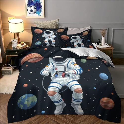 Housse de couette astronaute 3D parure lit confortable avec zip