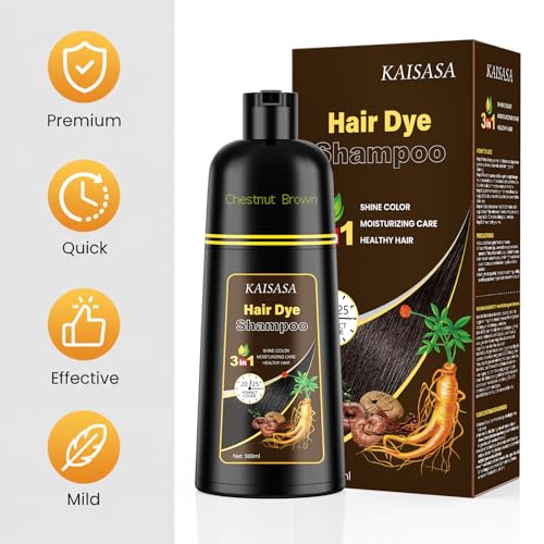 Image of KAISASA Hair Dye Shampoo 3 in 1, Hair Color Shampoo for Women and Men, Hair Dye to Cover Gray Hair, Shampoos for Grey Hair Coverage 500ml (Chestnut Brown)