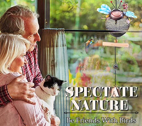 Wtreew Solar Bee Bird Feeder Squirrel Proof For Outside - Unique Cute Metal Animal Shaped Wild Bird Feeder With Solar Light, Wind Chime, Gift For Bird Lovers(Bee) #TOP4