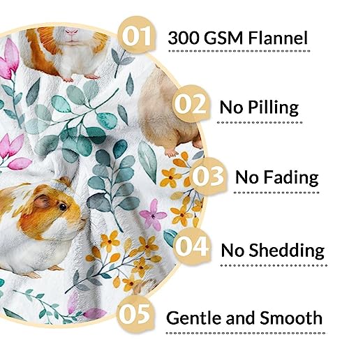 Guinea Pig Blanket Gifts - 60x80 Inches Cute Throw for Girls & Boys - White Soft Fuzzy Blankets for Bed, Couch & Living Room