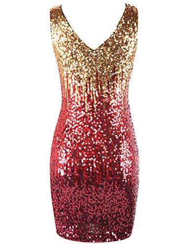 Image of PrettyGuide Women's Sequin Cocktail Dress V Neck Bodycon Glitter Party Dress