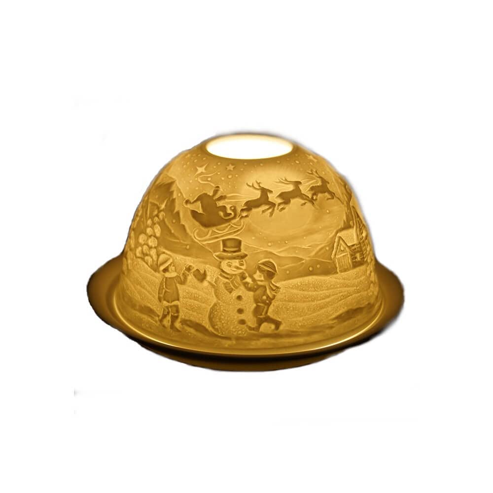 Snowman Sleigh Nordic Lights Candle Shade and Plate
