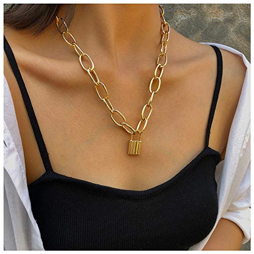 XBKPLO Y Necklace Lock Pendant Simple Cute Necklaces Long Multilayer Chain Fashion Jewelry Lock Pendant Necklace Statement Long Chain Punk Multilayer Choker Necklace Women Girls Gift for Her