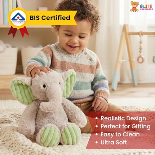 Image of Elite Toys Elephant Soft Toy 35 cm | Cute Gray Elephant Teddy Plush Toy | Soft Cuddly Stuffed Animal for Kids Boys Girls | Birthday Gift Baby Toy Room Decor