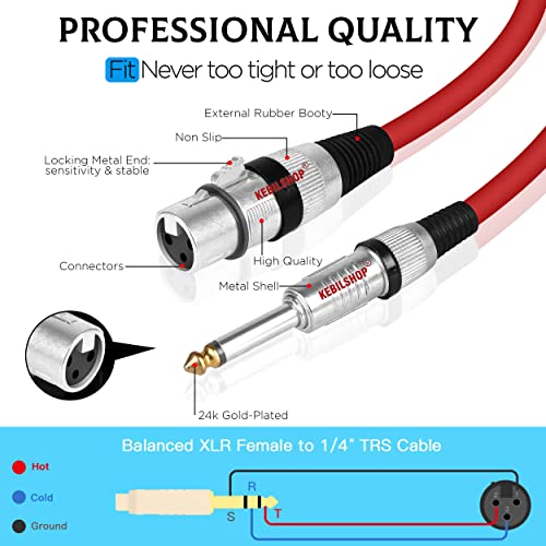Image of Microphone Cable 3 Pin XLR Female to 1 /4 inch TS 6.35 mm Male 5 Meter /16 Feet, TRS to XLR Female Cable For Dynamic Microphone,Amplifier... (RED)