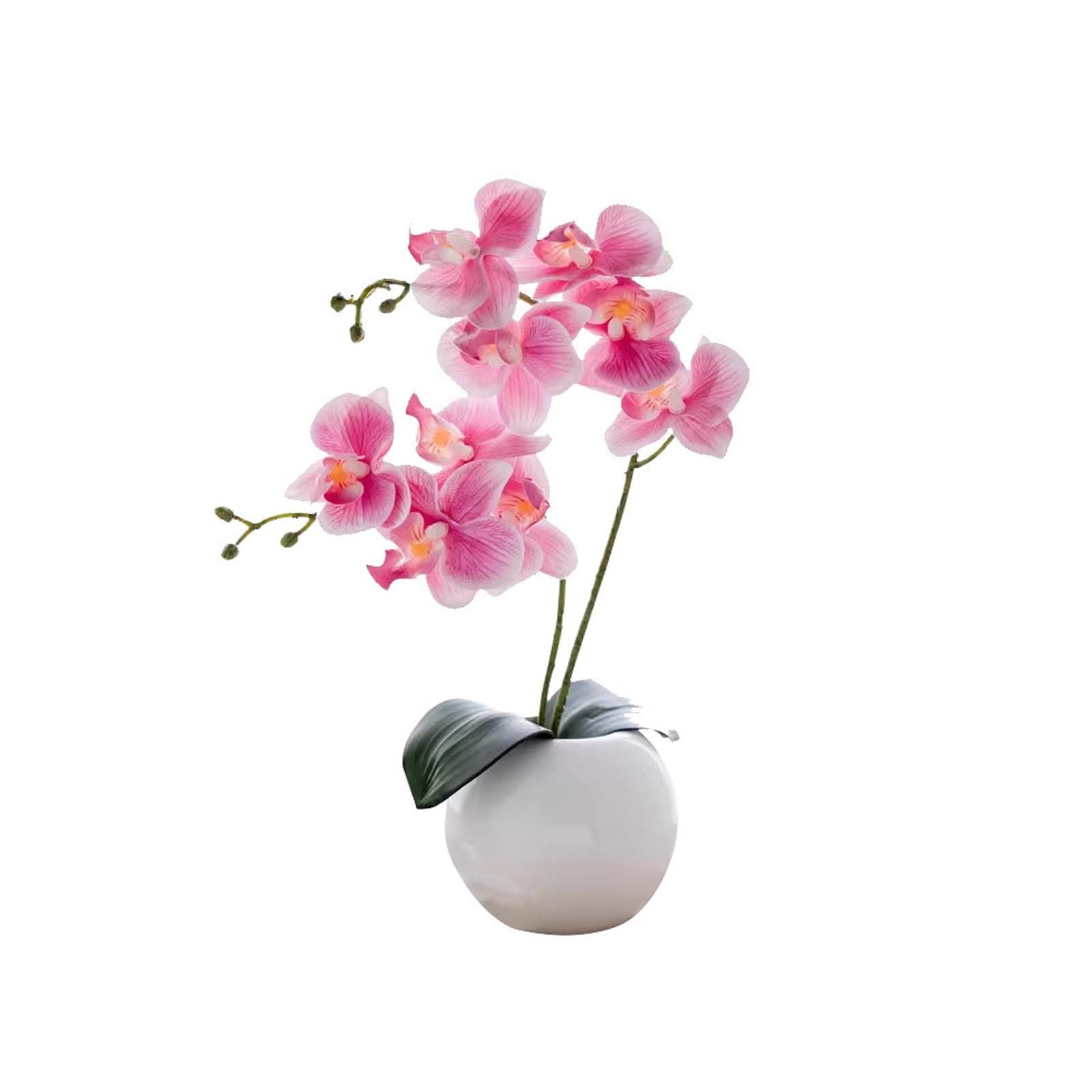 Künstliche Pinke Phalaenopsis-Orchidee, getopfte Blumendekoration, lebensechte Blumenarrangement mit weißem Keramiktopf für zu Hause