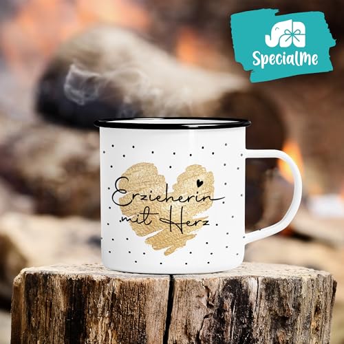 SpecialMe® Emaille-Tasse Herz Danke Geschenk Lieblingsmensch Alltagsheld Berufe Spruch Schrift Emaillebecher Weiss-schwarz Emailletasse – Ansicht 6