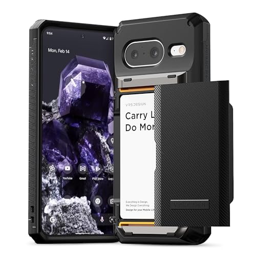VRS DESIGN Damda Glide Pro Wallet Phone Case for Pixel 8 Sturdy Semi Auto Card Holder Wallet [4 Cards] Case Compatible for Pixel 8 Case (2023) Matte Black