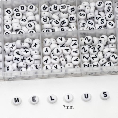 Image of Melius 1450Pcs Acrylic Letter and Number Beads, 4x7mm Alphabetical Flat Round Alphabet Beads in 28 Grid Box for Bracelets, DIY Crafts (Pack of 2)