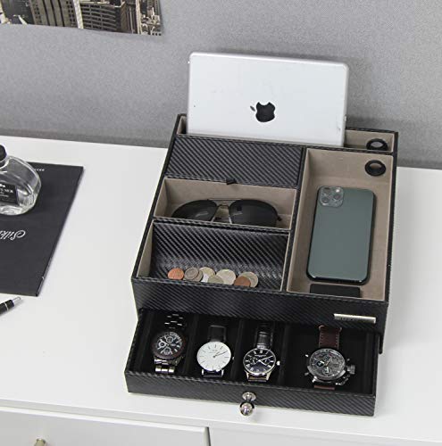 image for J JACKCUBE DESIGN JackCubeDesign Nightstand Organizer for Men, Leather