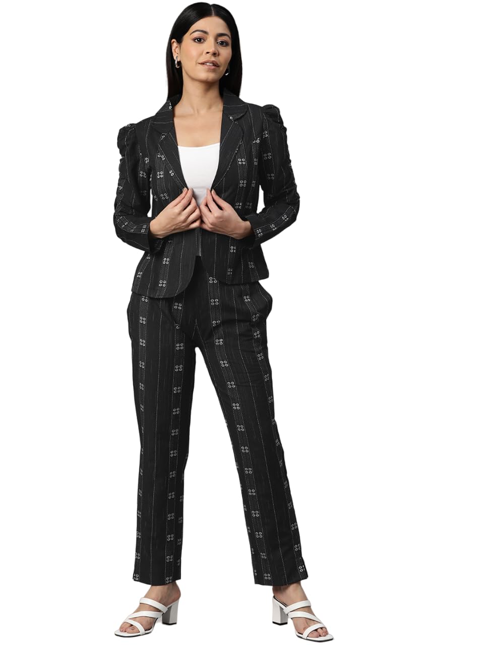 cottinfab Women Striped Black Blazer Co-ord-picture-30