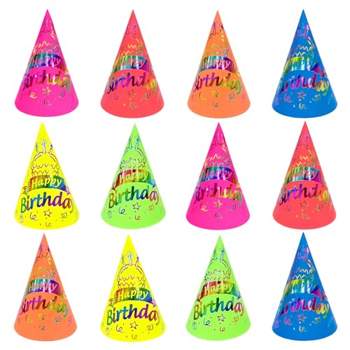 12 Piezas Sombreros de Fiesta de Cumpleaños, Gorro Cono Fiesta, Sombreros Fiesta de Cumpleaños Niños Adultos, Gorros de Fiesta, Sombrero Cono Cumpleaños Gorro Fiesta Cumpleaños para Decoracion (B)