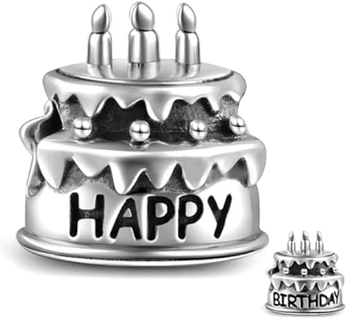 Miniatura 3 de Feliz cumpleaños pastel regalo 925 plata esterlina encanto grano para pandora y pulseras o collares similares, Plata, No es una piedra preciosa