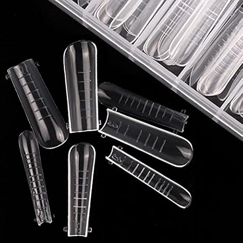 enForten 120 PCS/BOX Clear Dual Nail System Form UV Gel Acrylic Nail Coffin Artificial Ballerina Nails Tips Nail Tip 12 Sizes with Scale Cover