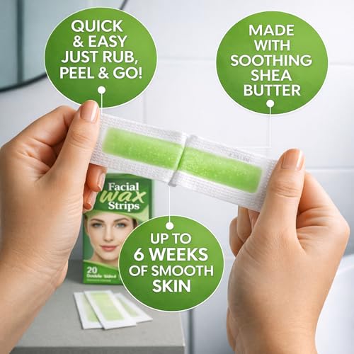 Image of Wax Strip Liposoluble Facial Wax Strips for Women - 20 Wax Strips + 4 Wax Wipes | Facial Hair Removal Face Wax Strip for Upper Lip, Eyebrows, Chin, Sidelocks Wax Hair Removal (Facial Face Wax Strip)