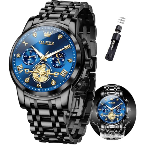 Image of OLEVS Watch Men Luxury Chronograph Stainless Steel Wrist Dress Waterproof Watch Quartz Analog Large Face Luminous