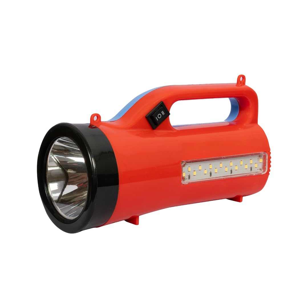 Rechargeable LED Torch Light 1200mAh Lithium Ion Battery | 15W Bright Long Range Flashlight | Type C Charging | 6 Hours Backup | Side LED Emergency Light | 2 Way Switch | 3 Months Warranty | Red Blue-image-24