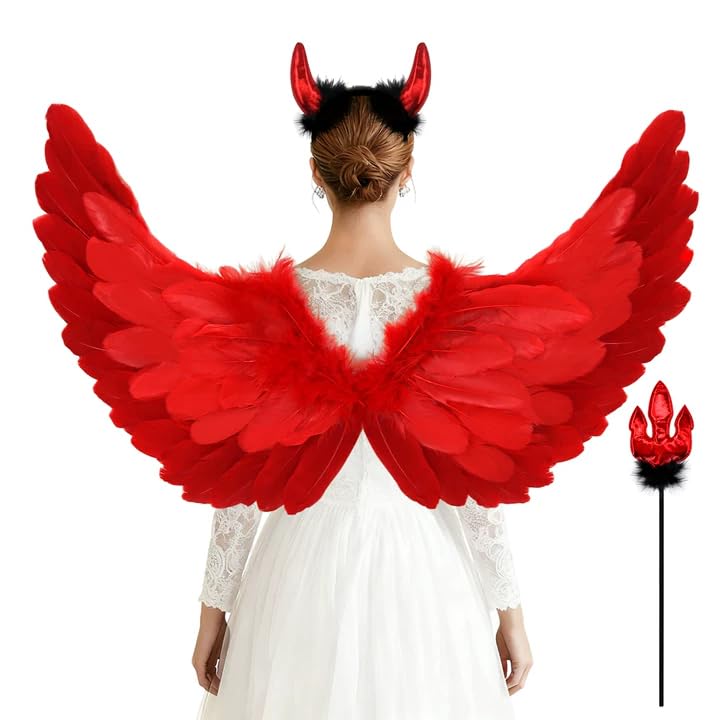 Newthinking Red Angel Wings and Halo for Adult Large Halloween Devil Wings