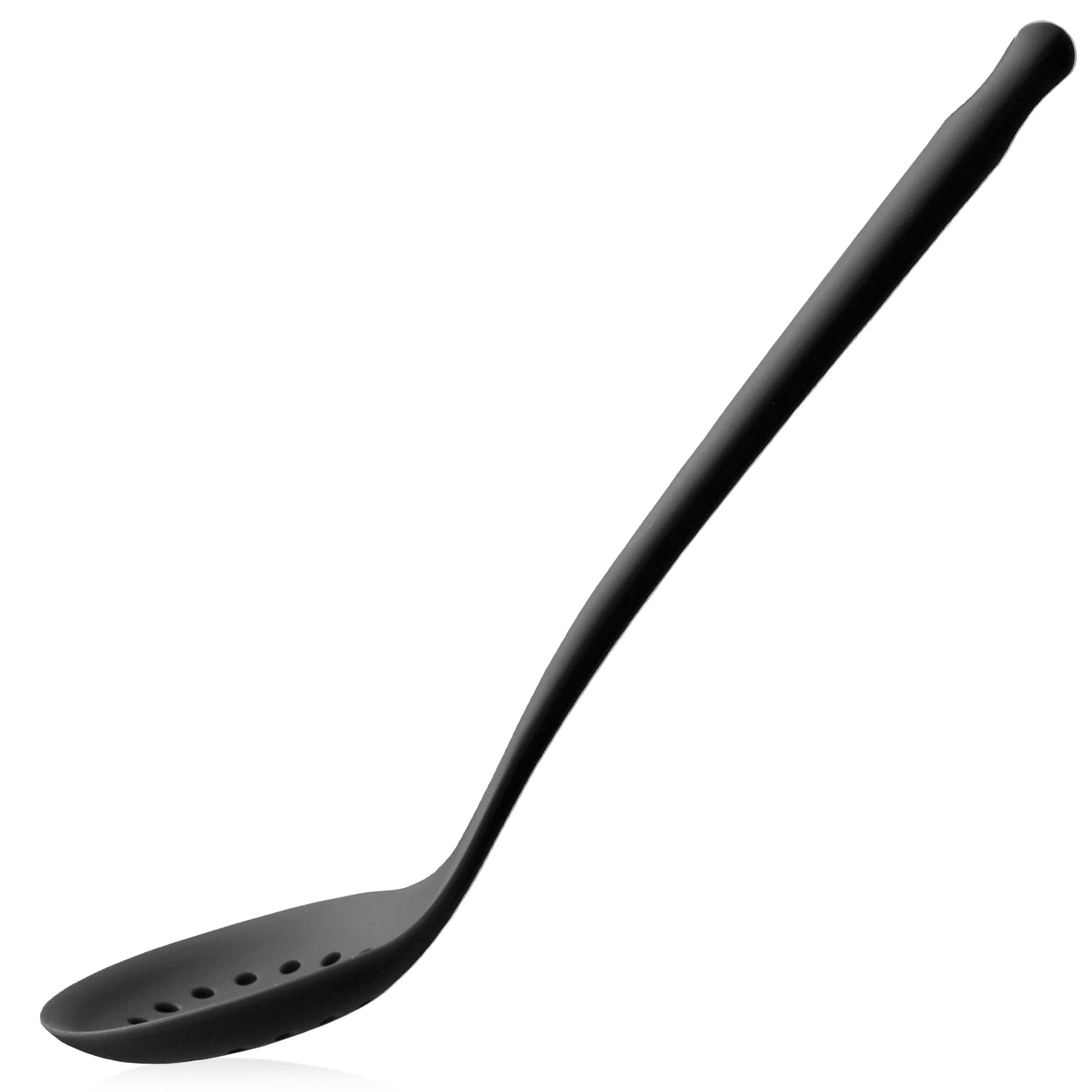 Culinaris Silikon Schaumlöffel • Hitzebeständiger Schaumlöffel zum Backen Kochen BBQ Grillen • BPA frei Lebensmittelqualität • Löffel Spülmaschinengeeignet • Farbe Schwarz (L 34 cm x B 10 cm)