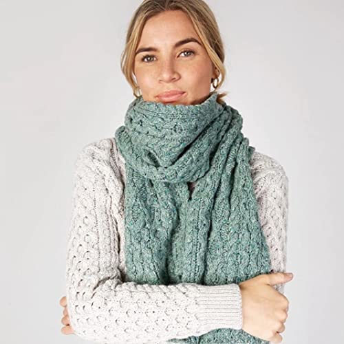 Traditional Irish Wool Scarf, Honeycomb Stitch, Ocean Mist4